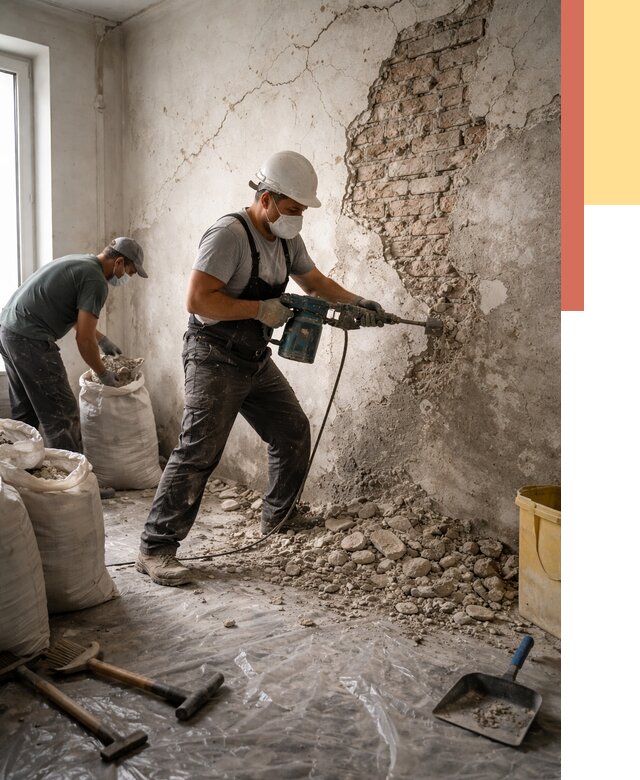 Демонтаж штукатурки со стен в Новокубанске от 7487 руб/м² — быстро и недорого | ОТДЕЛОЧНИК-Нкб