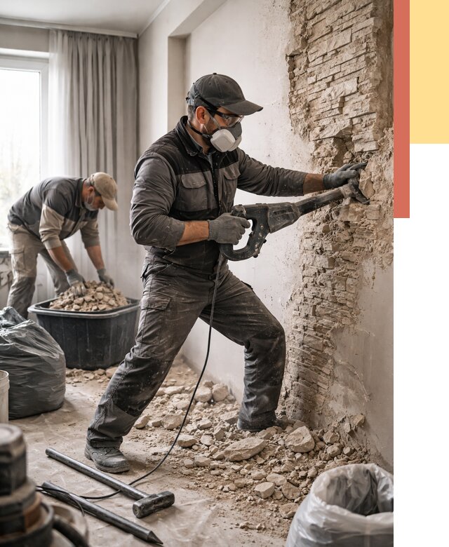 Демонтаж декоративного камня в Новокубанске от 1508 руб/м² — быстро и недорого | ОТДЕЛОЧНИК-Нкб