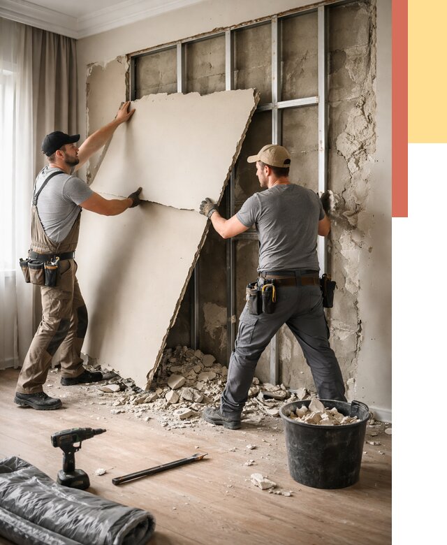 Демонтаж гипсокартона со стен в Новокубанске от 364 руб. — услуги демонтажа | ОТДЕЛОЧНИК-Нкб