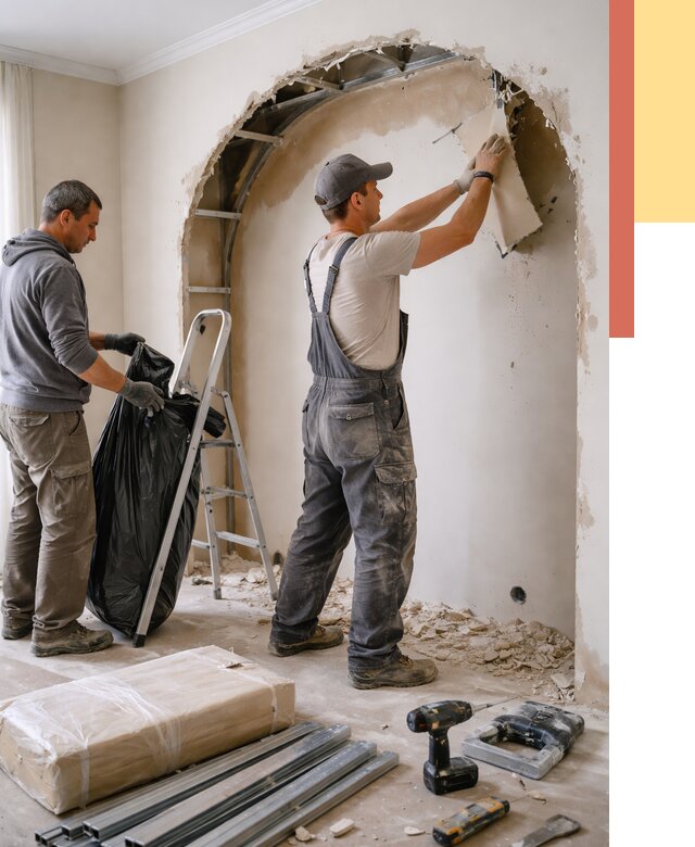 Демонтаж арки из гипсокартона в Новокубанске от 3639 руб. — услуги под ключ | ОТДЕЛОЧНИК-Нкб