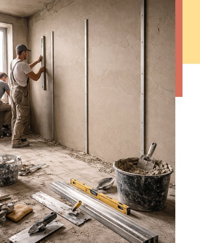 Штукатурка стен по маякам в Новокубанске от 5719 руб./м² — выравнивание под ключ | ОТДЕЛОЧНИК-Нкб