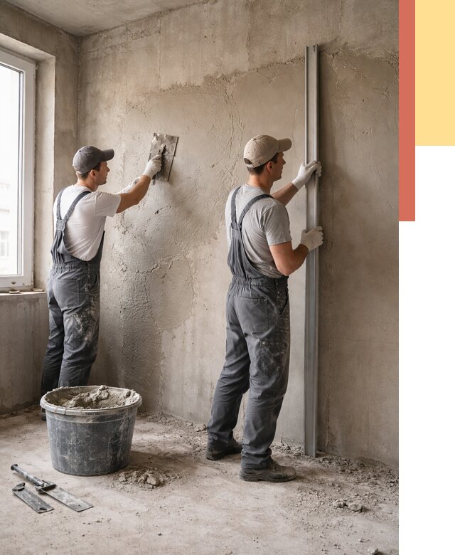 Штукатурка бетонных стен в Новокубанске от 4679 руб/м² — качественно и быстро | ОТДЕЛОЧНИК-Нкб