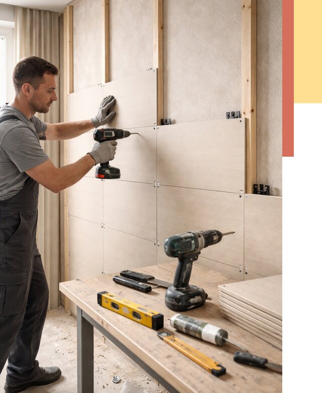 Монтаж МДФ панелей на стены в Новокубанске от 1300 руб. под ключ | ОТДЕЛОЧНИК-Нкб