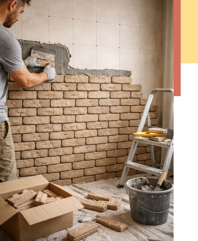 Монтаж декоративного кирпича в Новокубанске от 3327 руб./м² — быстро и недорого | ОТДЕЛОЧНИК-Нкб