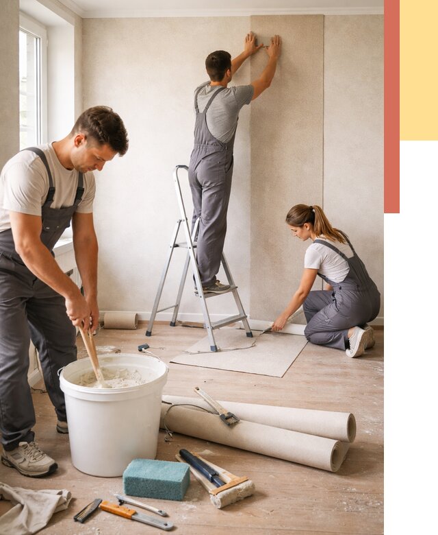 Оклейка стен обоями в Новокубанске от 3639 руб/м2 — быстро и недорого | ОТДЕЛОЧНИК-Нкб