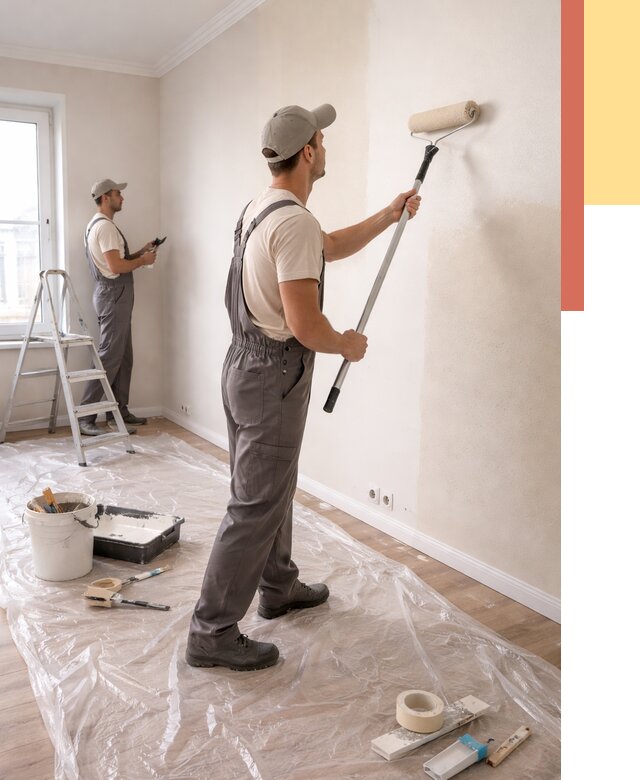 Покраска стен акриловой краской в Новокубанске от 3639 руб./м² — быстро и недорого | ОТДЕЛОЧНИК-Нкб