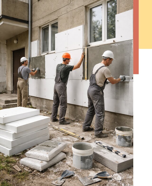 Утепление стен пенопластом в Новокубанске от 1820 руб. — недорого и под ключ | ОТДЕЛОЧНИК-Нкб