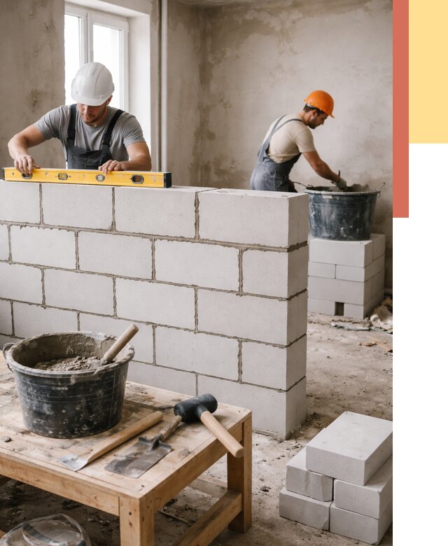 Кладка перегородок из газобетона в Новокубанске от 3327 руб. под ключ | ОТДЕЛОЧНИК-Нкб