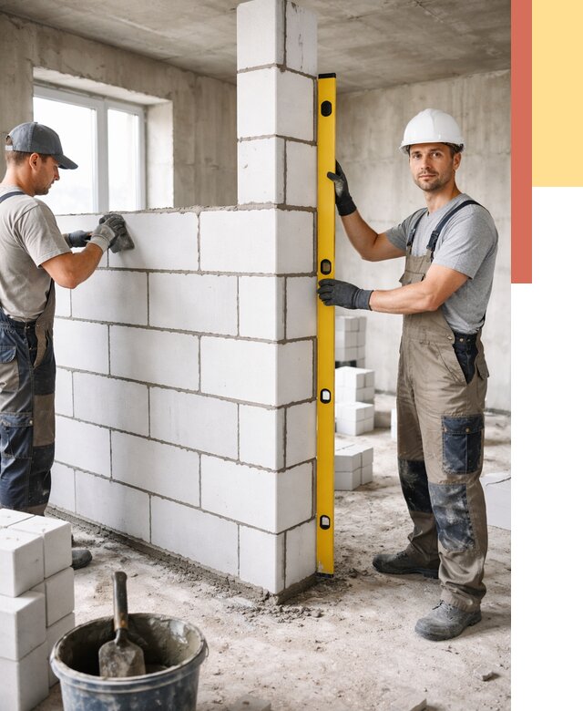 Кладка перегородок из пеноблока в Новокубанске от 1872 руб. под ключ | ОТДЕЛОЧНИК-Нкб