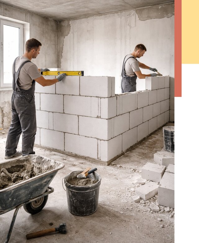 Кладка перегородок из ПГП в Новокубанске от 2600 руб./м2 — монтаж и возведение под ключ | ОТДЕЛОЧНИК-Нкб