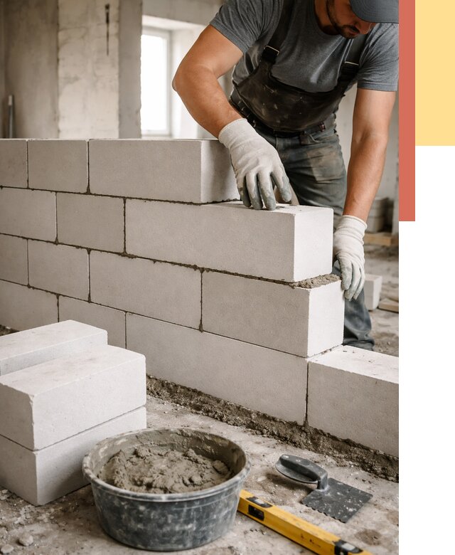 Кладка перегородок из силикатного блока в Новокубанске от 4159 руб. под ключ | ОТДЕЛОЧНИК-Нкб