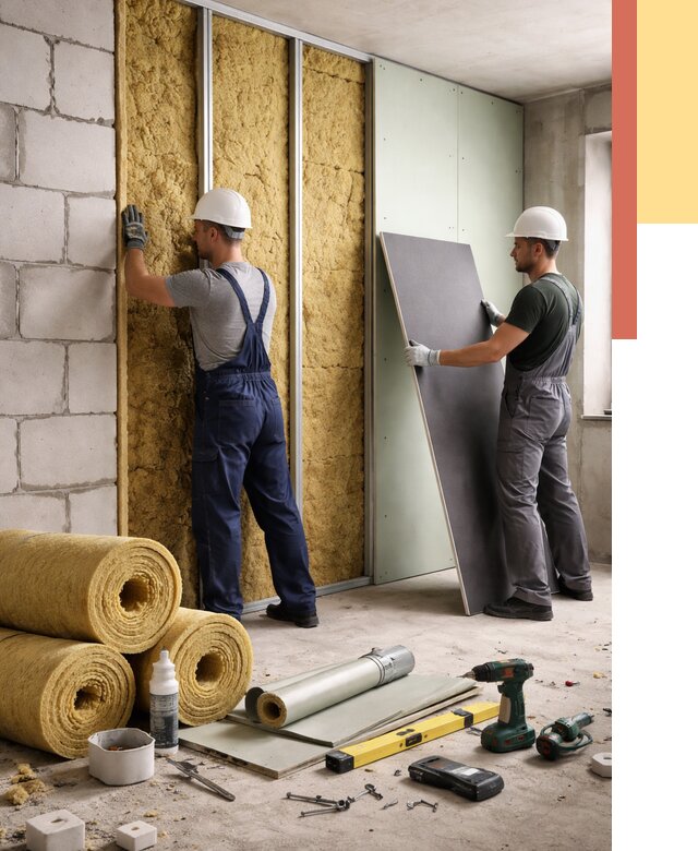 Шумоизоляция перегородок из блоков в Новокубанске от 1924 руб./м² — быстро и недорого | ОТДЕЛОЧНИК-Нкб