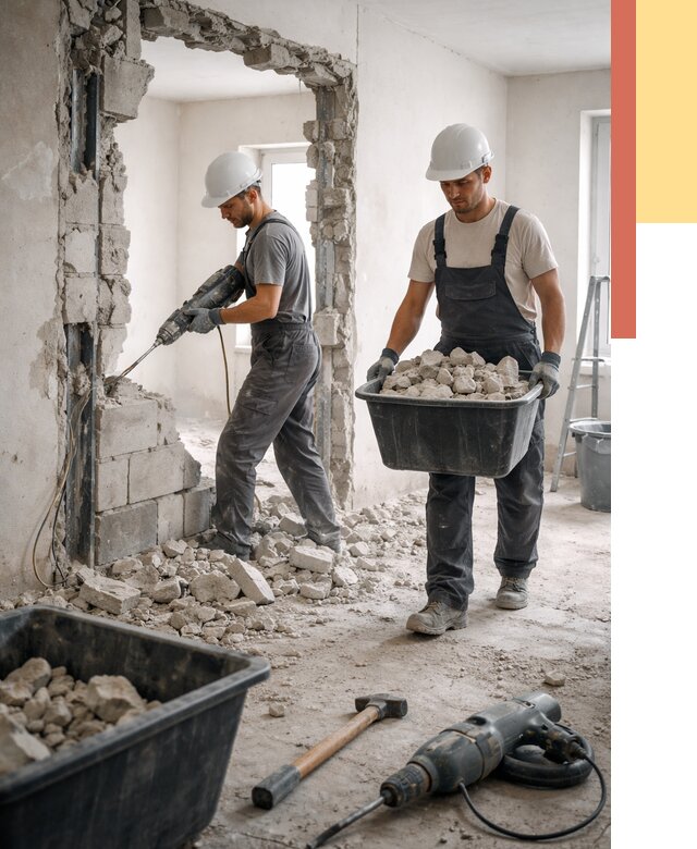 Демонтаж блоковых перегородок в Новокубанске от 3899 руб. — быстро и недорого | ОТДЕЛОЧНИК-Нкб