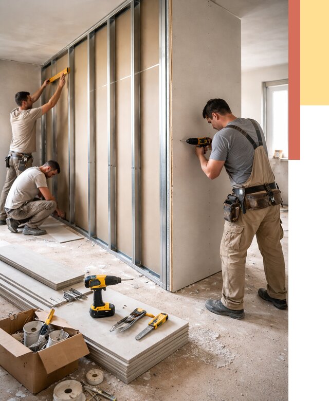 Монтаж однослойной перегородки из гипсокартона в Новокубанске от 676 руб. | ОТДЕЛОЧНИК-Нкб