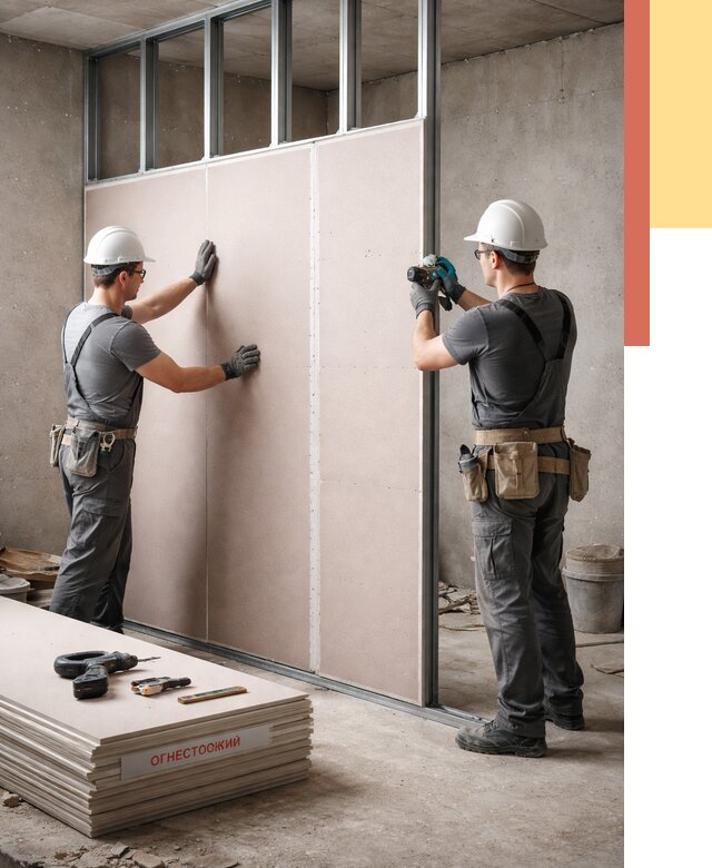 Перегородка из огнестойкого гипсокартона в Новокубанске от 1924 руб. под ключ | ОТДЕЛОЧНИК-Нкб