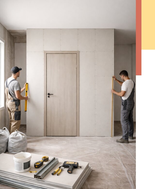 Перегородка из гипсокартона с дверью в Новокубанске от 4679 руб. под ключ | ОТДЕЛОЧНИК-Нкб