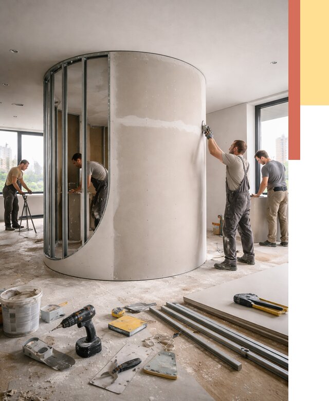 Радиусная перегородка из гипсокартона в Новокубанске от 3015 руб. под ключ | ОТДЕЛОЧНИК-Нкб