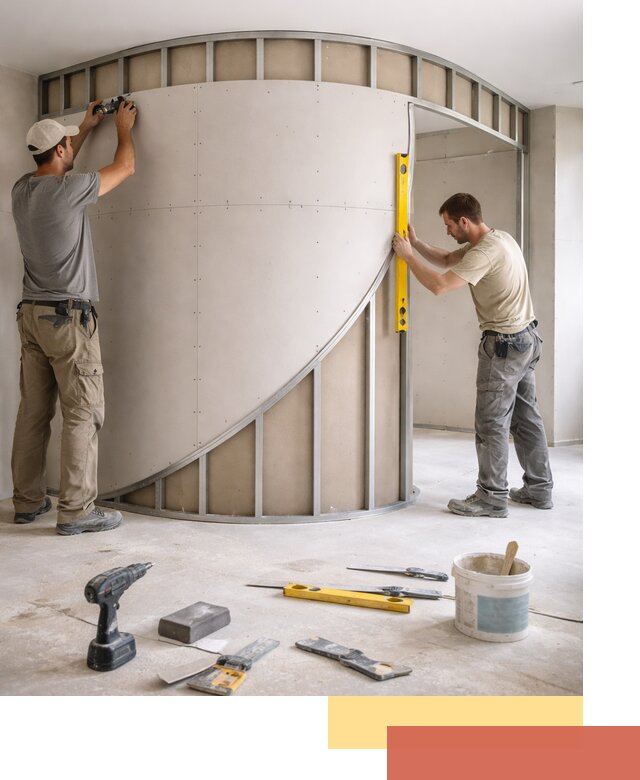 Радиусная перегородка из гипсокартона в Новокубанске под ключ