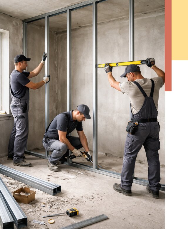 Монтаж каркаса перегородки из профиля в Новокубанске от 780 руб. | ОТДЕЛОЧНИК-Нкб