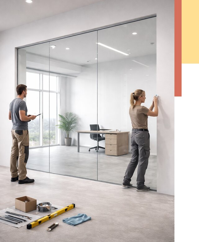 Перегородки из закаленного стекла в Новокубанске от 9878 руб. под ключ | ОТДЕЛОЧНИК-Нкб