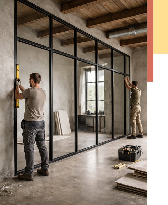 Стеклянные перегородки лофт в Новокубанске от 10918 руб. под ключ | ОТДЕЛОЧНИК-Нкб