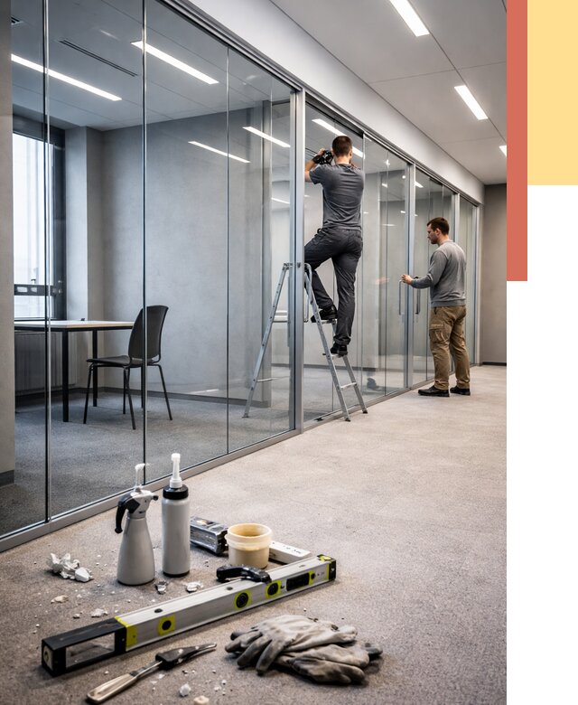 Стеклянные офисные перегородки в Новокубанске от 8838 руб. — монтаж и установка | ОТДЕЛОЧНИК-Нкб