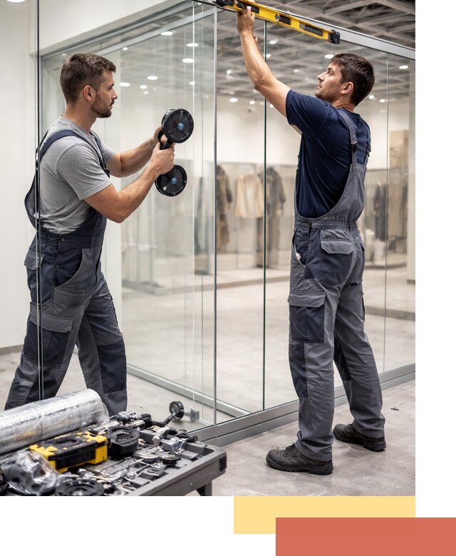 Стеклянные перегородки для магазинов в Новокубанске — монтаж и установка