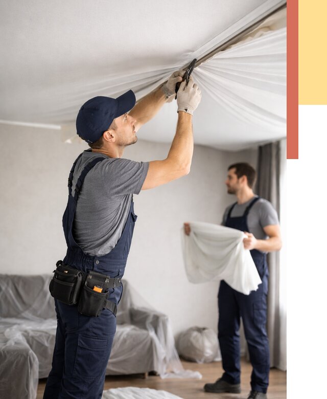 Демонтаж натяжного потолка в Новокубанске от 4679 руб. — снятие и разбор под ключ | ОТДЕЛОЧНИК-Нкб