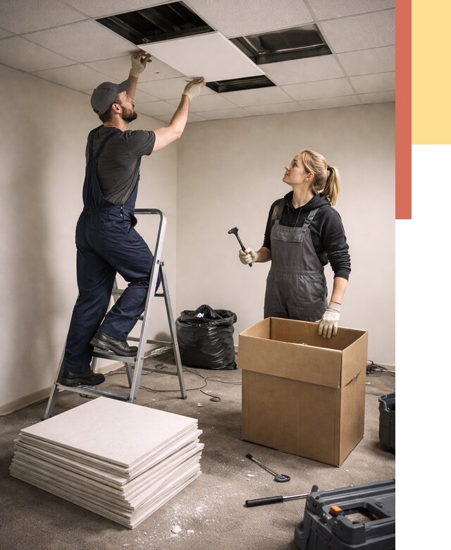 Демонтаж потолочной плитки в Новокубанске от 4679 руб. быстро и недорого | ОТДЕЛОЧНИК-Нкб