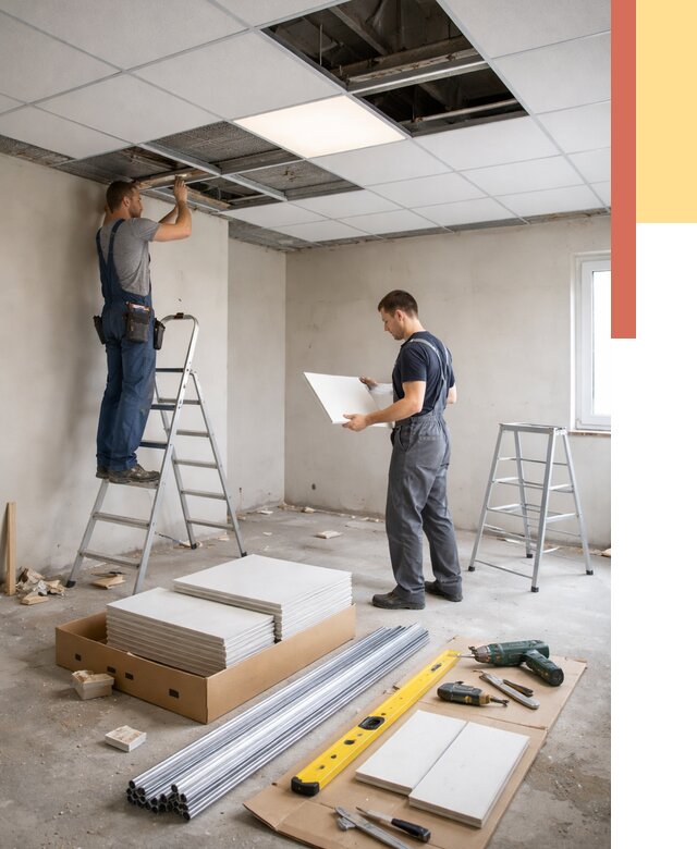 Монтаж потолка армстронг в Новокубанске от 4679 руб/м2 — быстрая установка под ключ | ОТДЕЛОЧНИК-Нкб