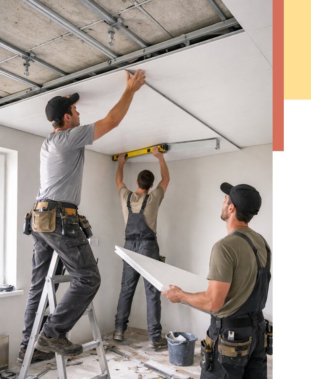 Монтаж потолка из ПВХ панелей в Новокубанске от 3639 руб./м2 — быстро и недорого | ОТДЕЛОЧНИК-Нкб