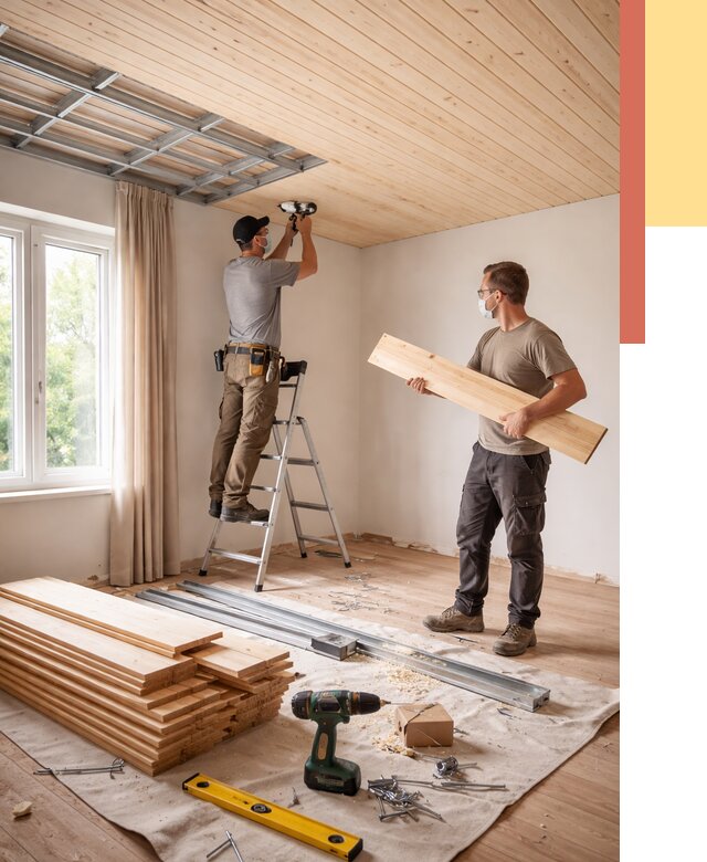 Монтаж потолка из вагонки в Новокубанске от 6759 руб. | Быстро и недорого — ОТДЕЛОЧНИК-Нкб