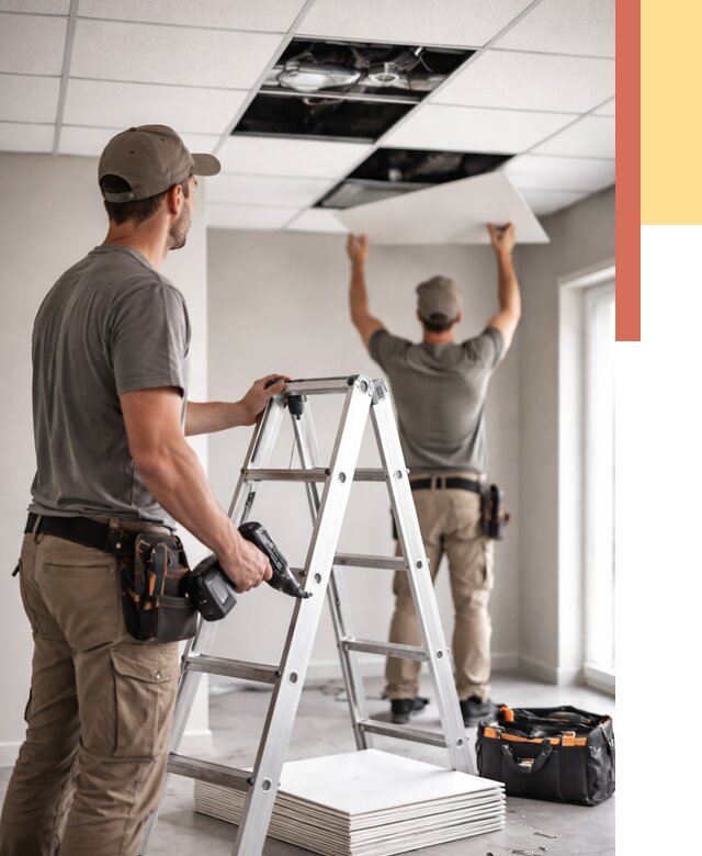 Обслуживание подвесного потолка в Новокубанске от 3639 руб. — быстро и недорого | ОТДЕЛОЧНИК-Нкб