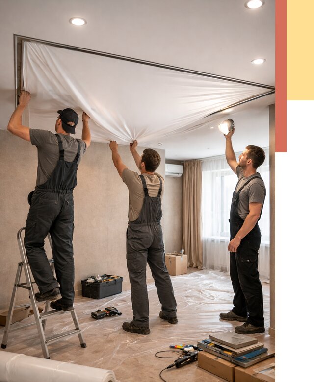 Монтаж ПВХ натяжного потолка в Новокубанске от 3639 руб. под ключ | ОТДЕЛОЧНИК-Нкб