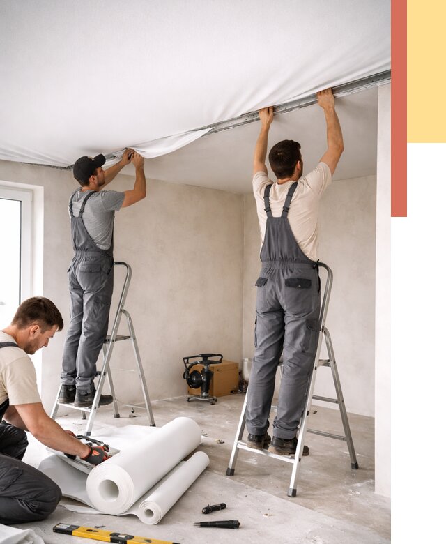 Монтаж тканевого натяжного потолка в Новокубанске от 3639 руб. под ключ | ОТДЕЛОЧНИК-Нкб