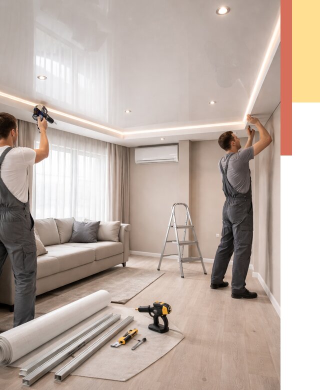 Монтаж глянцевого натяжного потолка в Новокубанске от 780 руб. под ключ | ОТДЕЛОЧНИК-Нкб