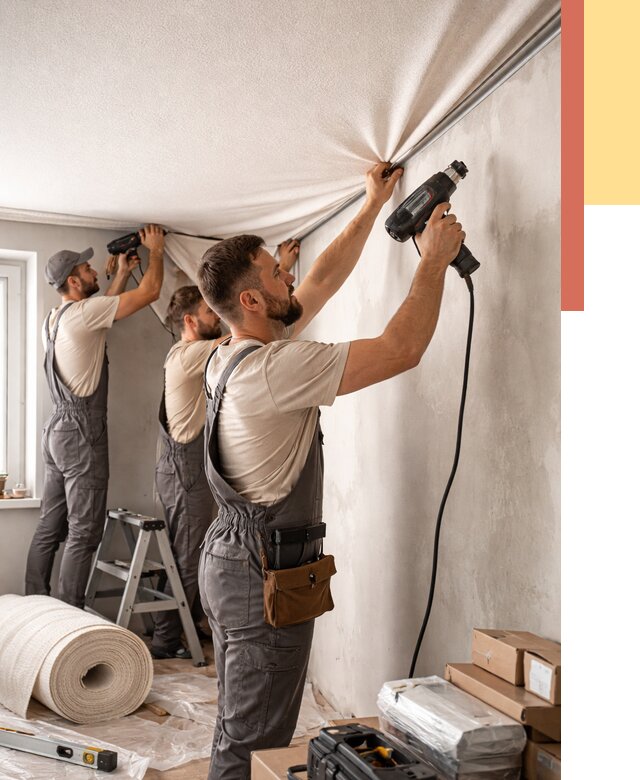 Монтаж фактурного натяжного потолка в Новокубанске от 780 руб. — ОТДЕЛОЧНИК-Нкб