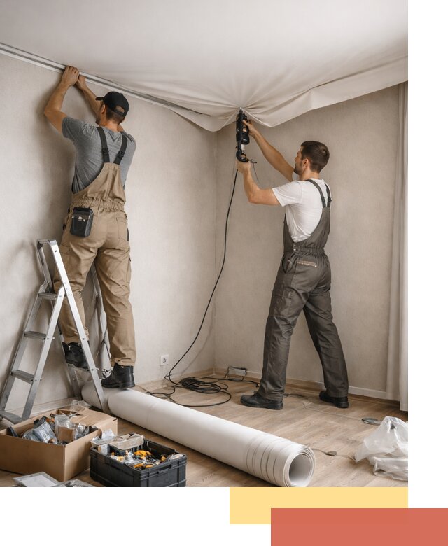 Монтаж цветного натяжного потолка в Новокубанске за один день