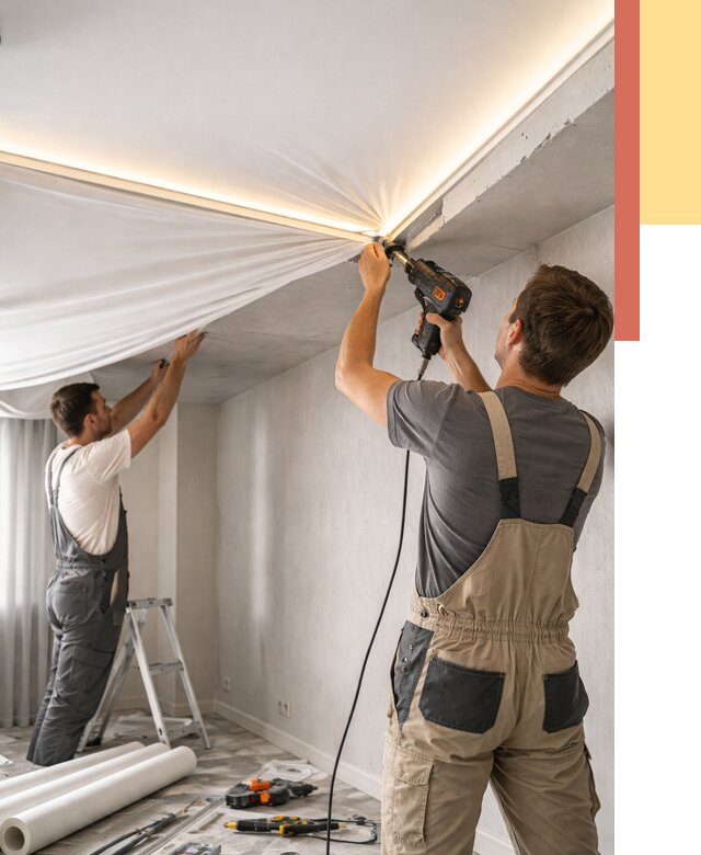 Монтаж натяжного потолка с подсветкой в Новокубанске от 988 руб. | ОТДЕЛОЧНИК-Нкб