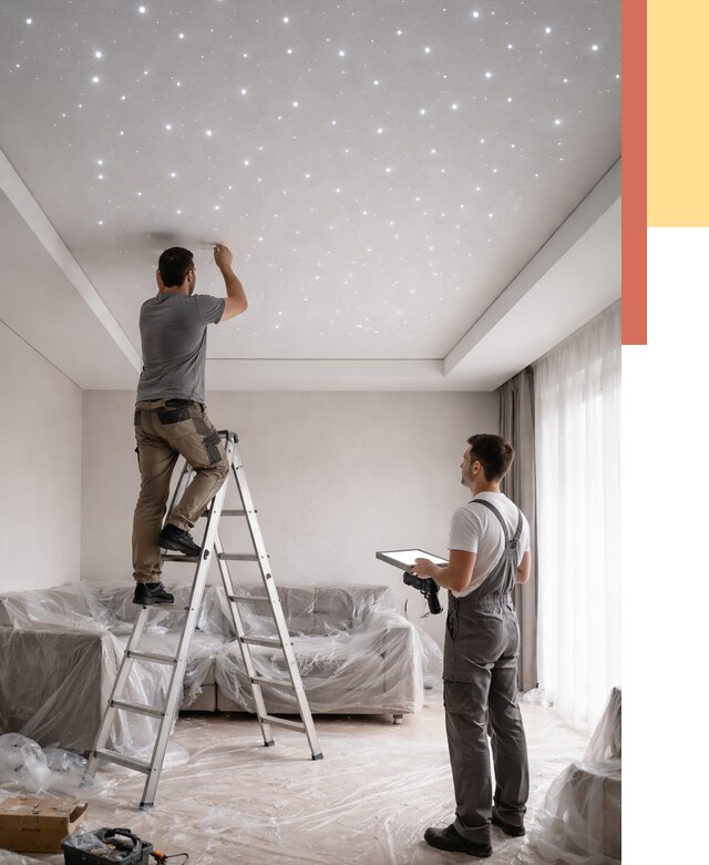 Монтаж натяжного потолка «звездное небо» в Новокубанске от 6759 руб. | ОТДЕЛОЧНИК-Нкб