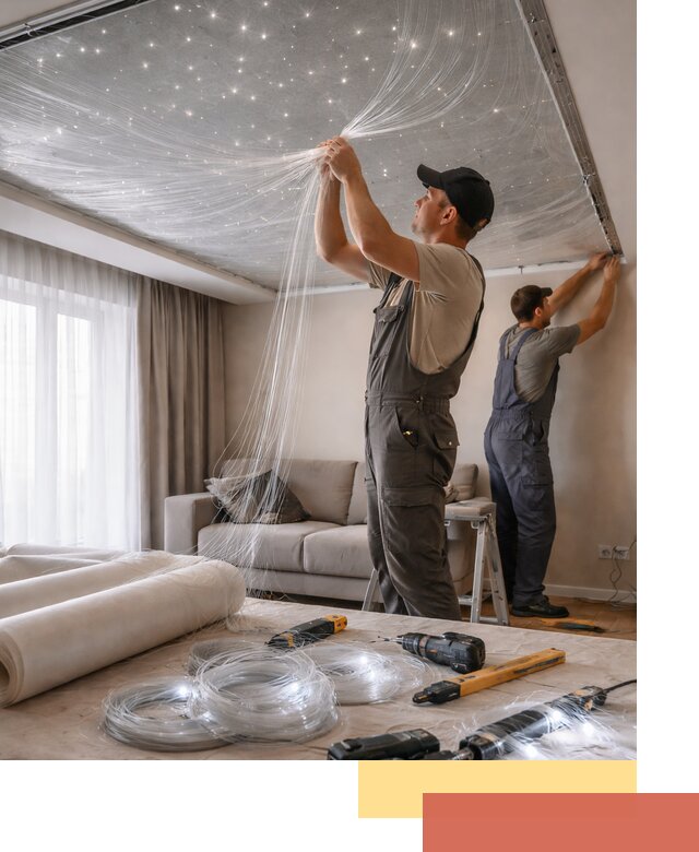 Монтаж натяжного потолка «Звездное небо» в Новокубанске