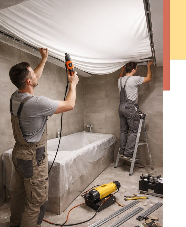 Монтаж натяжного потолка в ванной в Новокубанске от 1248 руб. под ключ | ОТДЕЛОЧНИК-Нкб