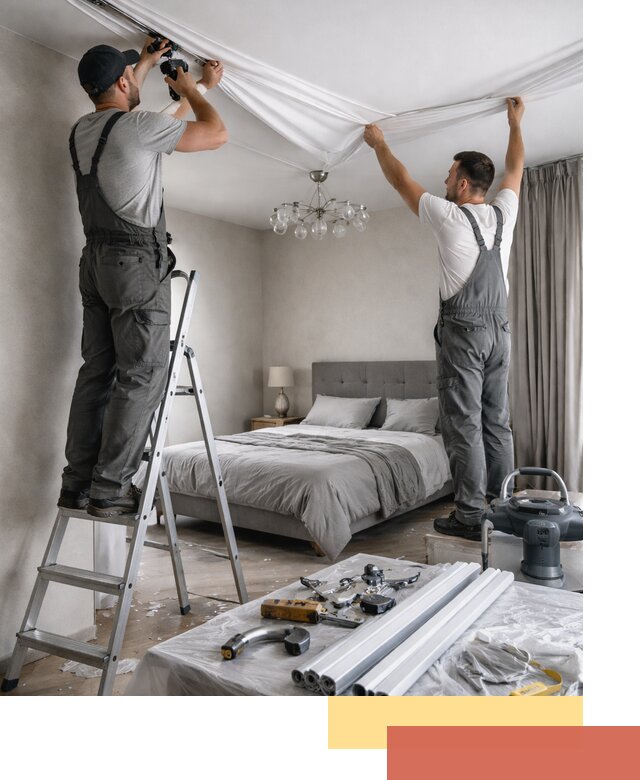 Монтаж натяжного потолка в спальне в Новокубанске