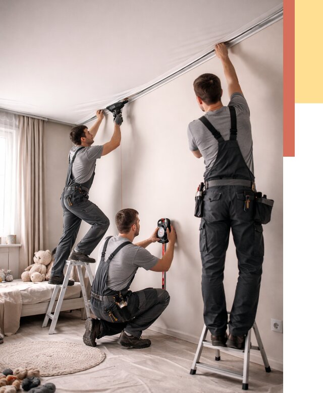 Монтаж натяжного потолка в детской в Новокубанске от 3639 руб. — быстро и недорого | ОТДЕЛОЧНИК-Нкб