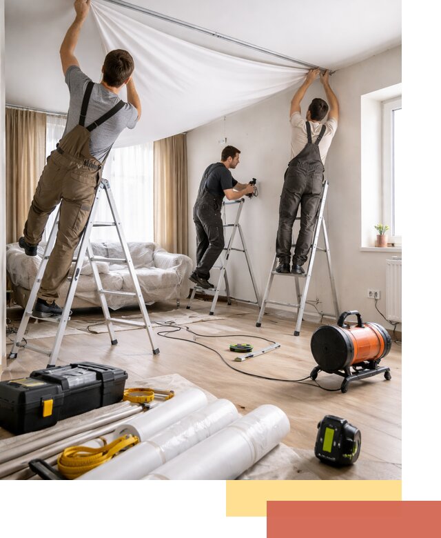 Монтаж натяжного потолка в гостиной в Новокубанске