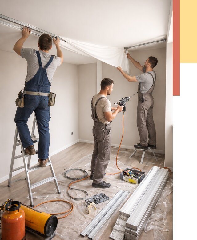 Монтаж натяжного потолка в студии в Новокубанске от 5719 руб. — быстро и недорого | ОТДЕЛОЧНИК-Нкб