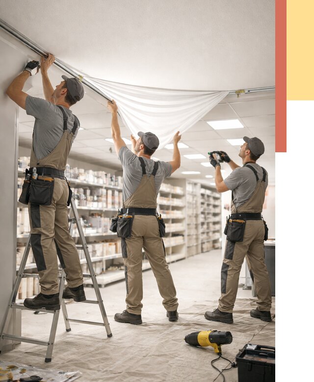 Монтаж натяжного потолка в магазине в Новокубанске от 4679 руб. быстро и недорого | ОТДЕЛОЧНИК-Нкб