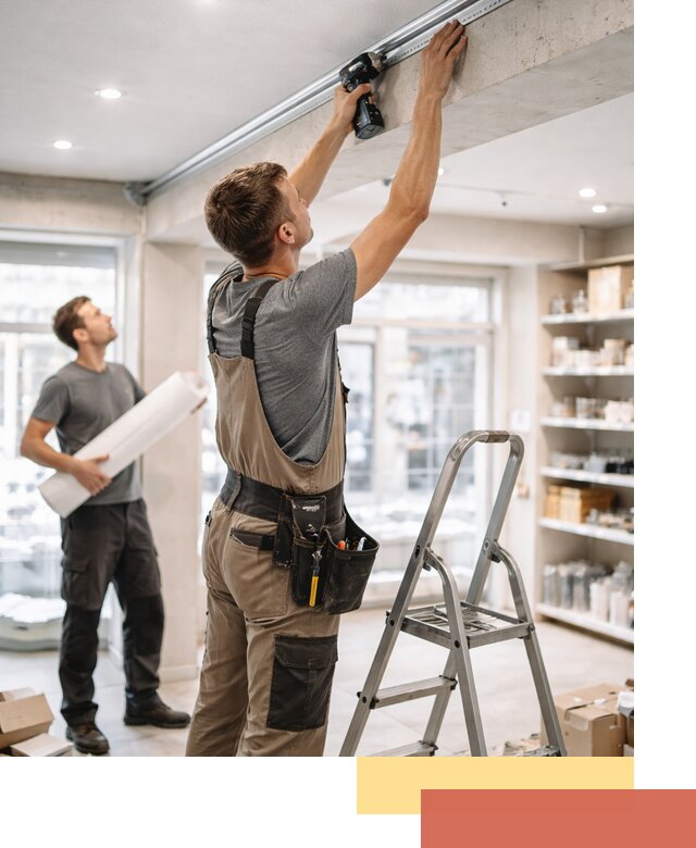 Монтаж натяжных потолков в магазине в Новокубанске