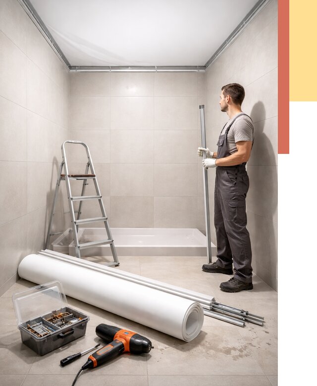 Монтаж натяжного потолка в санузле в Новокубанске от 1924 руб. — ОТДЕЛОЧНИК-Нкб