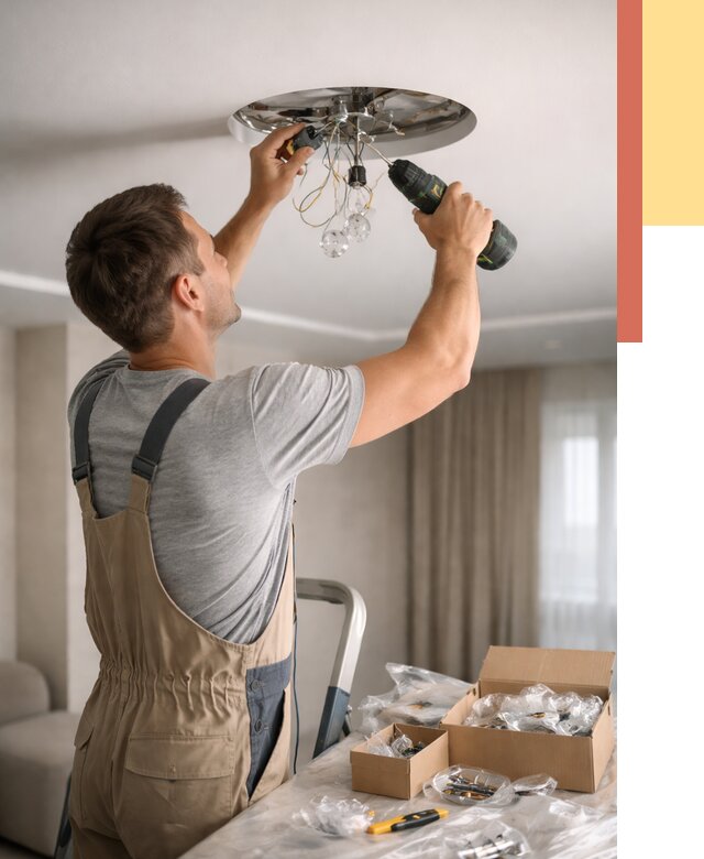 Установка люстры в натяжной потолок в Новокубанске от 1248 руб. | Быстро и недорого — ОТДЕЛОЧНИК-Нкб